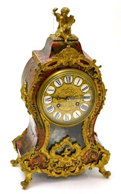 Lot 1159 - A ";Boulle"; striking mantel clock, circa 1890, scroll and figural gilt metal mounts, twelve...