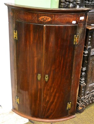 Lot 1182 - George III oak and mahogany crossbanded corner cupboard and a George III mahogany and boxwood...