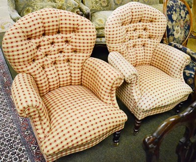 Lot 1223 - A pair of modern button back upholstered armchairs