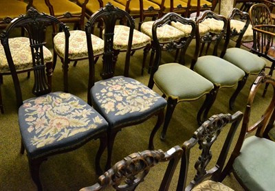 Lot 1239 - Pair of early 20th century dining chairs with floral woolwork seats and three 19th century rosewood