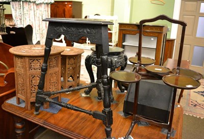 Lot 1270 - Chinese ebonised plant stand and a Victorian triangular occasional table