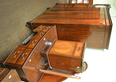 Lot 1282 - Mahogany double door wardrobe, a similar bow fronted dressing table, linen chest, a bedside...