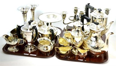 Lot 11 - A quantity of silver plated ware including of a pair of three light candelabra etc (on two trays)