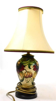 Lot 33 - A modern Moorcroft Anna Lily pattern 65/6 lamp, designed by Nicola Slaney, 26.5cm with shade