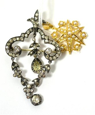 Lot 61 - Seed pearl star/brooch French paste brooch/pendant combination