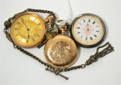 Lot 64 - A 9ct gold fob watch and two other lady's fob watches