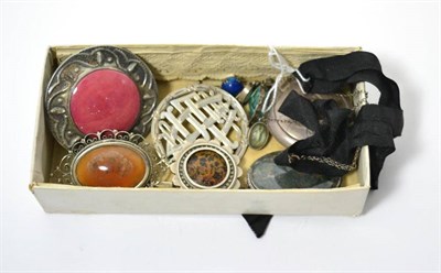 Lot 76 - Victorian stone set brooches, other brooches and a silver compact