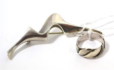 Lot 82 - A Georg Jensen ring of naturalistic design, stamped '925', together with a silver brooch signed...