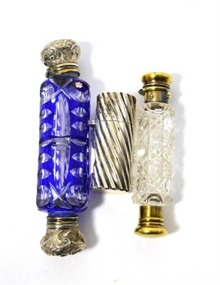 Lot 98 - Two cut glass double scents and a white metal example