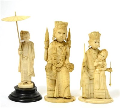 Lot 117 - Two 19th century Thai ivory and bone deities, 15cm and 13.5cm; and an early 20th century...