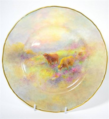 Lot 120 - A Royal Worcester plate, painted with cattle by J Stinton