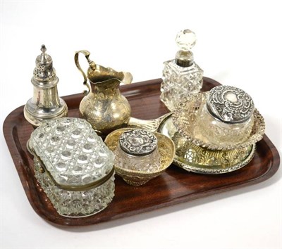 Lot 126 - A Victorian silver cream jug, silver pierced dish, silver caster, silver dressing table items etc