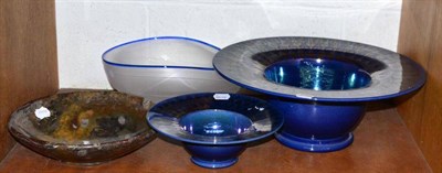 Lot 151 - Two Tobias Harrison lustre pottery bowls, Art Glass bowl and a fossilised bowl