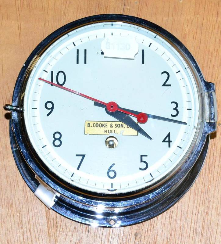 Lot 157 - A ships type bulk head clock, dial marked B.Cooke & Son, Hull