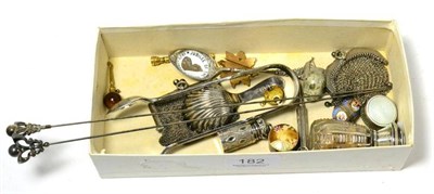 Lot 182 - Hester Bateman caddy spoon, a pair of silver hat pins and sundry