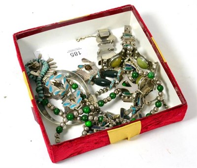 Lot 185 - A group of Mexican white metal jewellery including five bracelets and four necklaces set with...