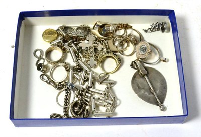 Lot 200 - A collection of miscellaneous silver including a watch chain and a snaffle and bit chain etc