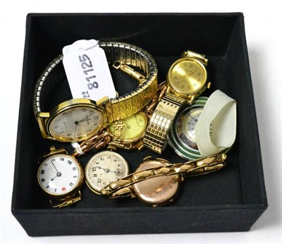 Lot 227 - An 18ct gold cased wrist watch, three 9ct gold cased wristwatches and three other watches (some...