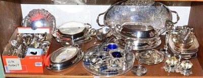 Lot 255 - A quantity of silver plated items consisting of flatware, tureens and covers, trays, a silver...