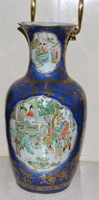 Lot 257 - A 19th century Chinese blue ground and gilt decorated vase, height 46cm