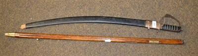 Lot 269 - An Indian sword and scabbard together with a Victorian folding measuring stick (2)