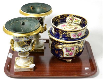 Lot 287 - A pair of 19th century campana floral decorated urns and a 19th century ice bucket