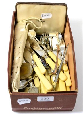 Lot 330 - Assorted silver included a set of six silver teaspoons, a silver bladed pocket knife, a fan etc...