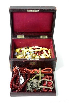 Lot 331 - A coral bead necklace, glass beads and costume jewellery including silver dress buttons