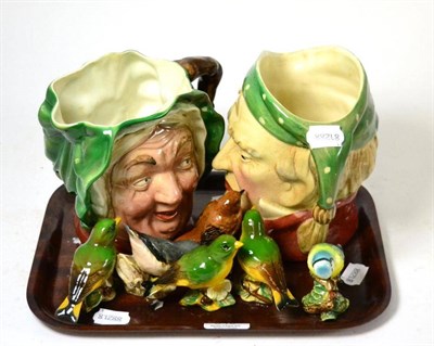 Lot 349 - A Beswick character jug ";Sairy Gamp"; 371 together with Ebenezer Scrooge 372, four Beswick...