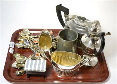 Lot 354 - Plated teaset and spoons etc