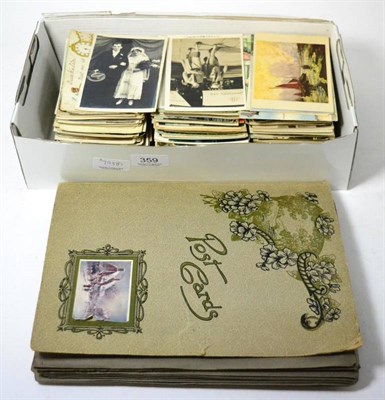 Lot 359 - Quantity of postcards including topography, portraits and comic, in an album and loose