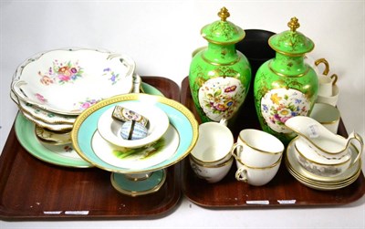 Lot 373 - Pair of green ground Coalport vases and covers, 19th century part tea service, Clarice Cliff floral