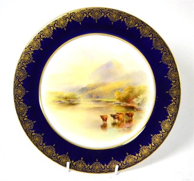 Lot 374 - Royal Worcester plate painted with a Highland scene, signed J Stinton