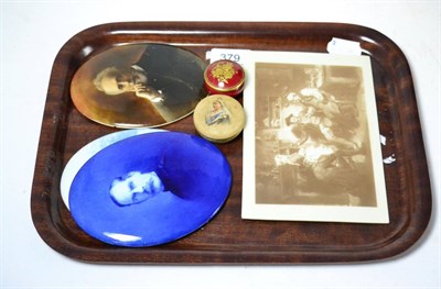 Lot 379 - Two Doulton pill boxes, Doulton oval portrait plaque and three others