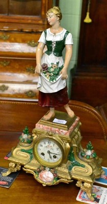 Lot 401 - A gilt metal spelter figural mantel clock