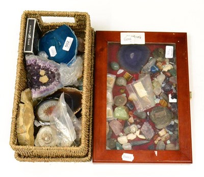 Lot 502 - A Basket and a Box of Various Mineral Specimens, including quartz, a small amethyst geode,...