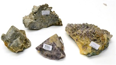 Lot 533 - Four Mineral Specimens, Weardale, Co Durham, one Sphalerite, two Fluorite, one Quartz