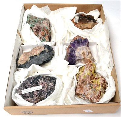 Lot 588 - * One Tray of Six Minerals Specimens from Tsumb in South Africa, including pink Smithsonite,...