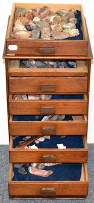 Lot 610 - A Five Drawer Mineral Cabinet, including Northumberland and Scottish Agates from College Burn,...