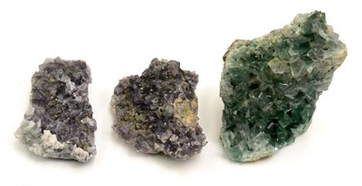 Lot 615 - A Specimen of Green Fluorite Crystals on matrix, from Heights Mine, Weardale; and Two Specimens...