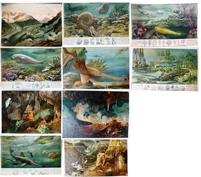 Lot 638 - A Set of Ten Fossil Lithographs, German text, full colour, 60cm by 90cm