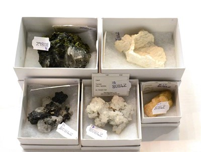 Lot 641 - Five Mineral Specimens Comprising of Cerrussite, Calcite Mottramite, Dolomite-Hydrocerrussite,...