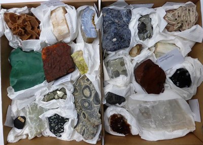 Lot 656 - Two Trays of Minerals of Twenty-Two Specimens, including Citrine, Malachite and Tigers Eye from...