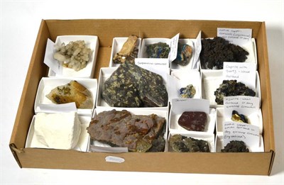 Lot 657 - A Tray containing Eighteen Mineral Specimens from Cornwall and Devon, including Liroconite,...