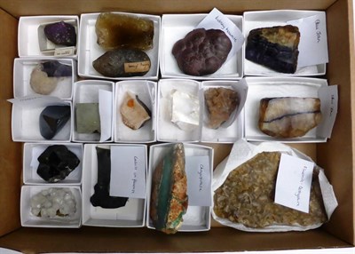 Lot 668 - A Collection of Seventeen Mineral Specimens, including Blue John, Kidney Hematite, Calcite on...