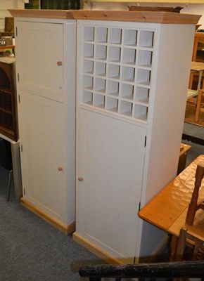 Lot 1007 - Two painted pine kitchen cupboards one with a wine rack