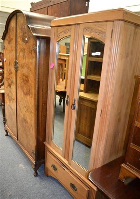 Lot 1024 - Burr walnut veneered wardrobe and a pine wardrobe with glazed doors