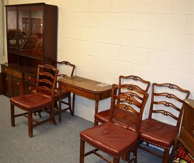 Lot 1028 - Beresford & Hicks reproduction glazed cabinet, a mahogany tea table and five mahogany dining chairs