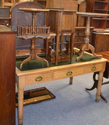 Lot 1031 - A George III oak tripod occasional table, together with a 19th century walnut stand, a mahogany pot