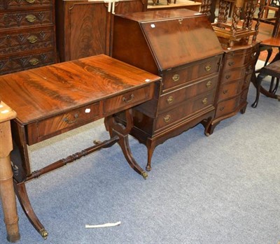 Lot 1032 - Reproduction bow fronted four height chest of drawers, reproduction sofa table and a...